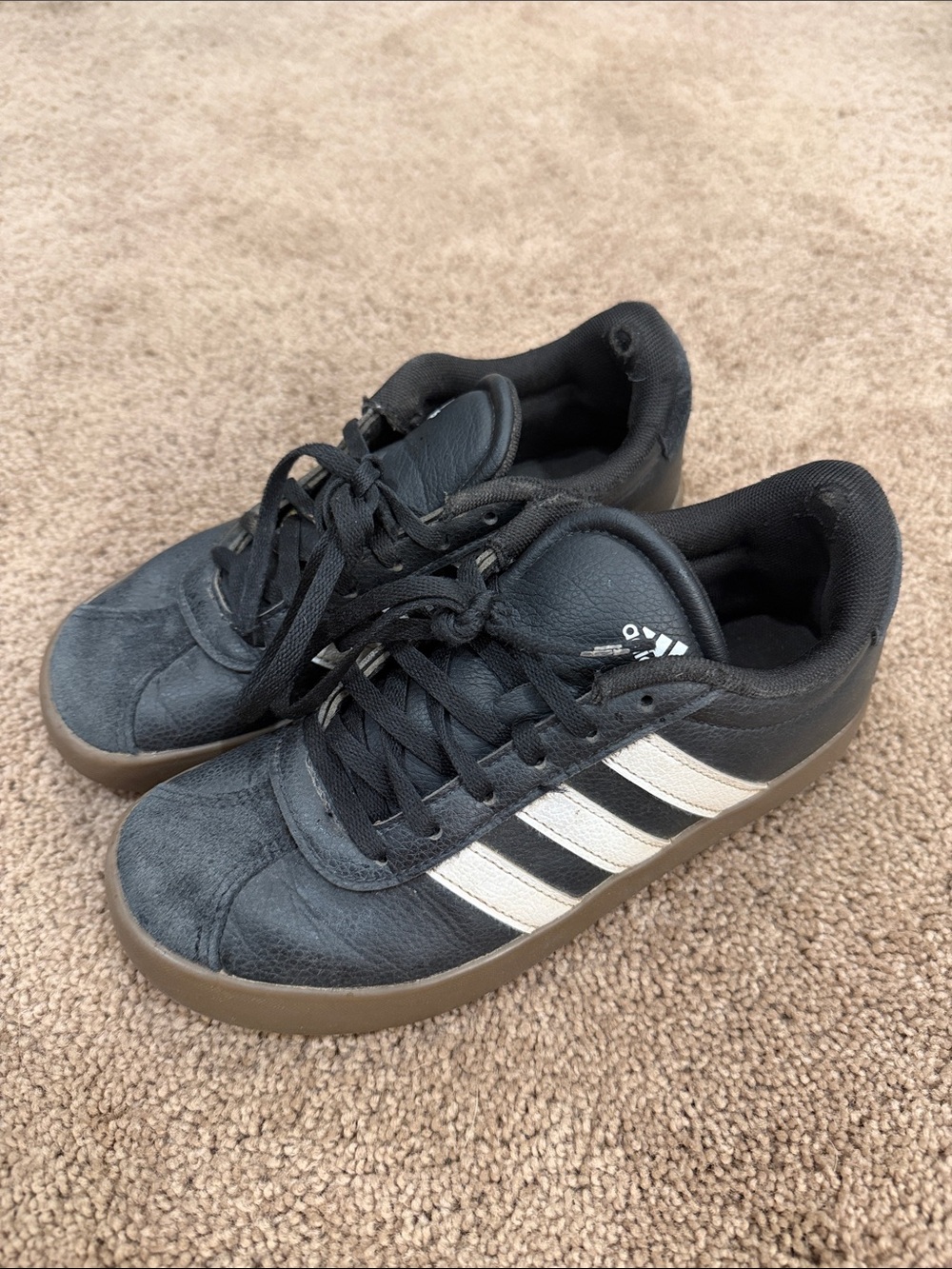 adidas Kids Black Sneakers with White Stripes and Gum Sole
